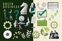 Green business illustration collage element set psd