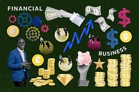 Finance illustration collage element set psd