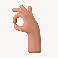 Tanned OK hand, 3D gesture illustration psd