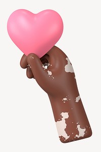 Black hand holding heart, 3D rendering graphic psd