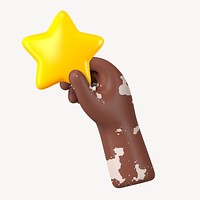 Black hand holding star, 3D rendering graphic