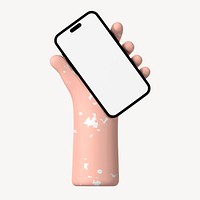 Smartphone screen mockup, 3D hand illustration psd