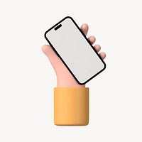 Smartphone screen mockup, 3D hand illustration psd