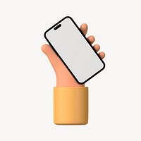 Smartphone screen mockup, 3D hand illustration psd