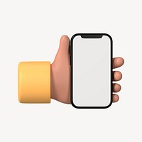 Smartphone screen mockup, 3D hand illustration psd