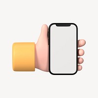 Smartphone screen mockup, 3D hand illustration psd