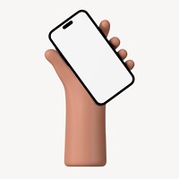 Smartphone screen mockup, 3D hand illustration psd