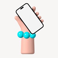 Smartphone screen mockup, 3D hand illustration psd