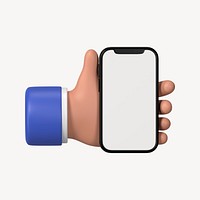 Smartphone screen mockup, 3D hand illustration psd