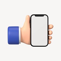 Smartphone screen mockup, 3D hand illustration psd