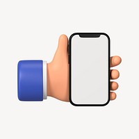 Smartphone screen mockup, 3D hand illustration psd