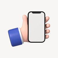 Smartphone screen mockup, 3D hand illustration psd