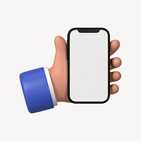 Smartphone screen mockup, 3D hand illustration psd