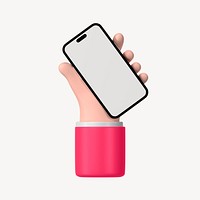 Smartphone screen mockup, 3D hand illustration psd