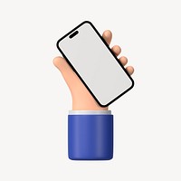 Smartphone screen mockup, 3D hand illustration psd