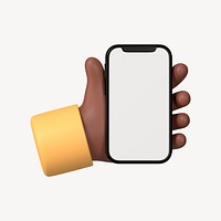 Smartphone screen mockup, 3D hand illustration psd