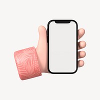 Smartphone screen mockup, 3D hand illustration psd