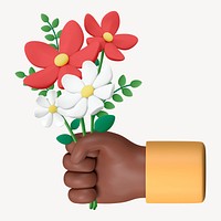 Hand holding flower bouquet, 3D graphic