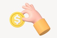 Hand holding coin, money and finance 3D graphic psd