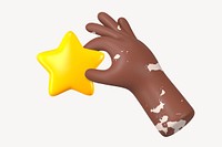 Black hand holding star, 3D rendering graphic psd