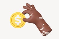 Hand holding coin, money and finance 3D graphic psd