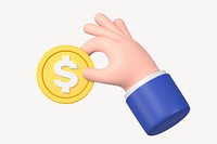 Hand holding coin, money and finance 3D graphic psd