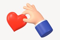 Hand holding heart, 3D charity graphic psd