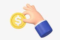 Hand holding coin, money and finance 3D graphic psd