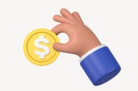 Hand holding coin, money and finance 3D graphic psd