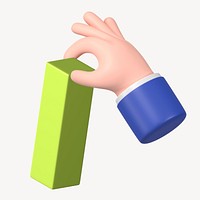 Hand holding green block, 3D business graphic psd