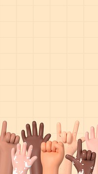 Diverse raising hands phone wallpaper, 3D rendering design