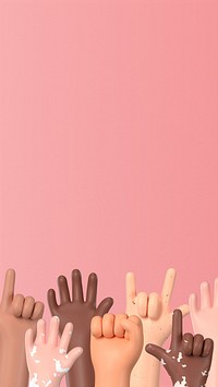 Diverse raising hands phone wallpaper, 3D rendering design