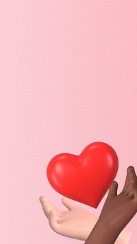 Diverse community 3D phone wallpaper, heart hands illustration