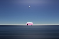 Aesthetic night travel background, camper van design