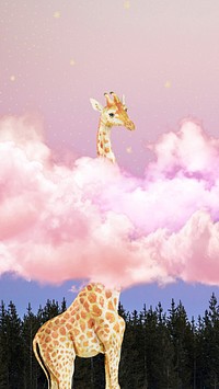 Surreal giraffe iPhone wallpaper, dreamy pink sky background