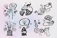 Business doodles illustration collage element set psd