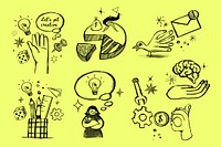 Business doodles illustration sticker set psd