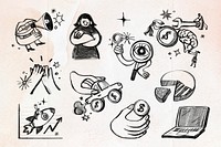 Business finance doodle illustration collage element set psd