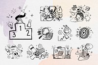 Business doodles illustration collage element set psd