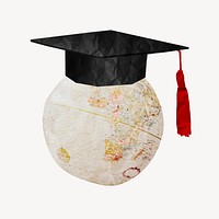 Graduation cap globe, education paper collage