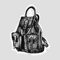 Backpack sketch, travel collage element psd