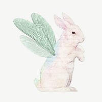 Winged rabbit, surreal animal collage element psd