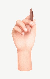 Hand holding pencil, body gesture collage element psd