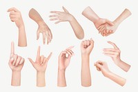 Realistic hand gestures collage element set psd