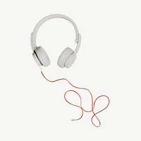 Wired headphones, music collage element psd