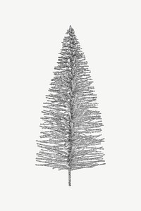 Silver Christmas tree, festive collage element psd