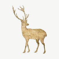 Gold stag deer silhouette, aesthetic animal collage element psd