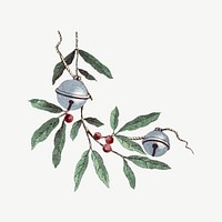 Holly branch, festive collage element psd