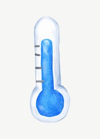 Blue thermometer, watercolor weather collage element psd