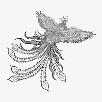 Ancient phoenix bird, Chinese mythical creature illustration psd